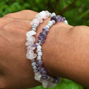 Amethyst and Rose Quartz Bracelet Set